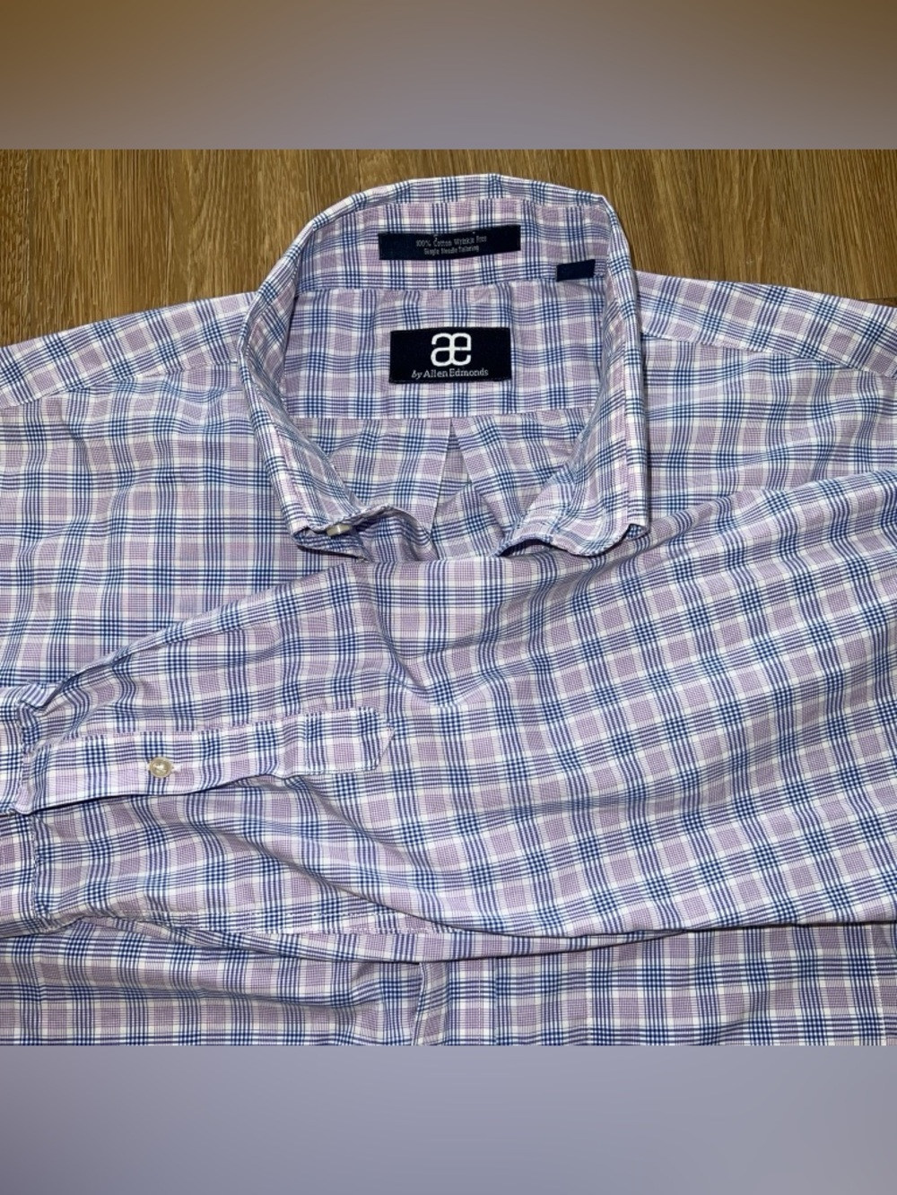 Allen Edmonds Lavender and Blue Plaid Button-Down Shirt